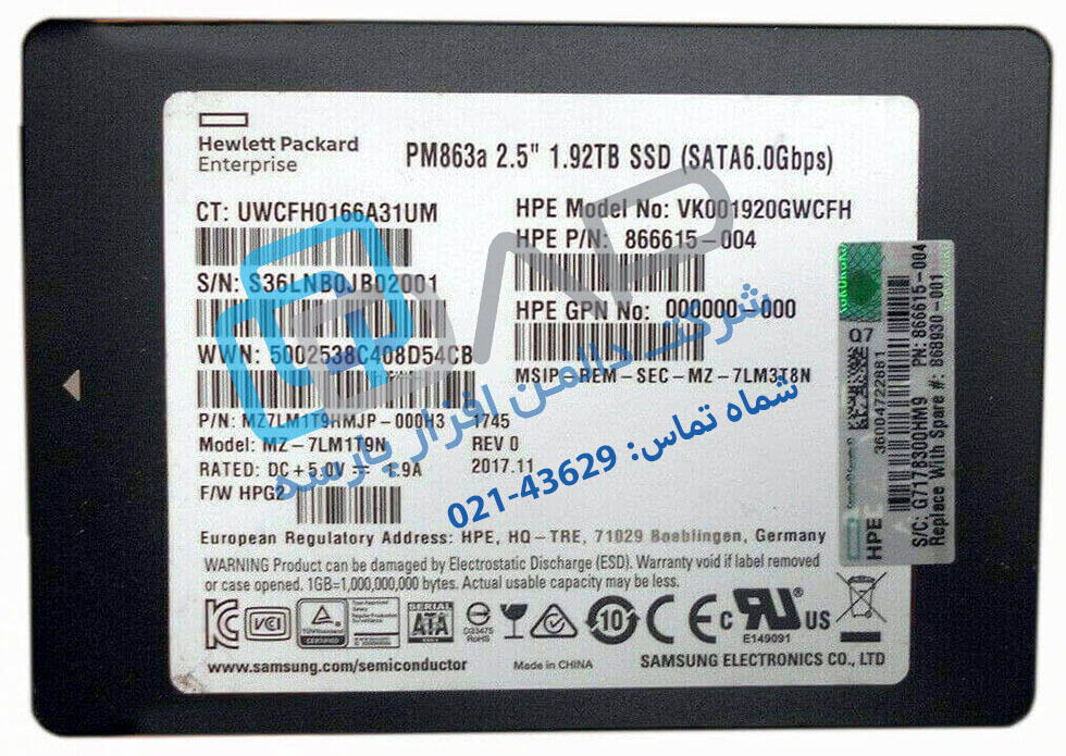  HPE 1.92TB SATA 6G Read Intensive SFF (2.5in) SC Digitally Signed Firmware SSD (866615-004) 